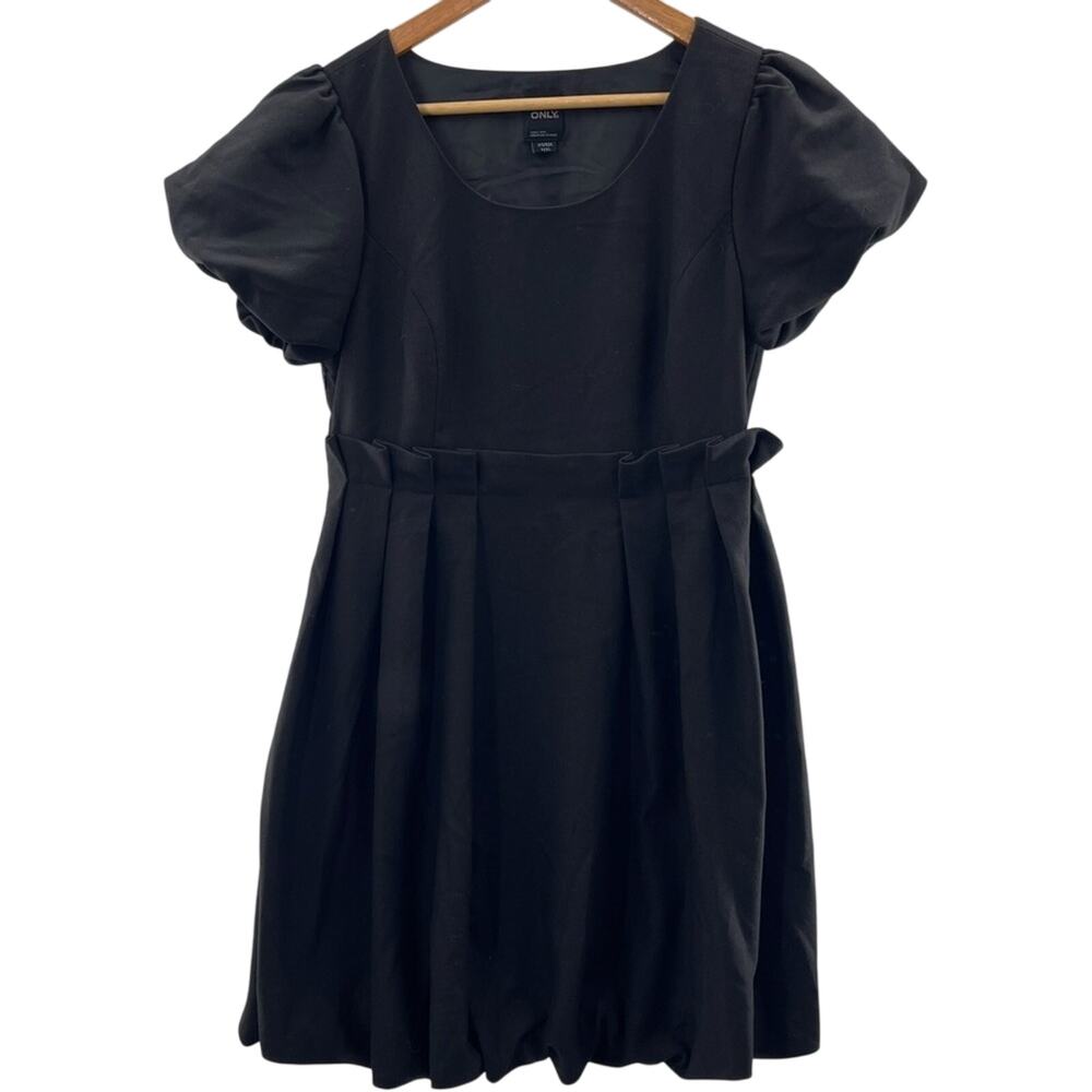 ONLY Black Puff Sleeve Ruffle Waist Accented Cocktail Party Mini Dress XL